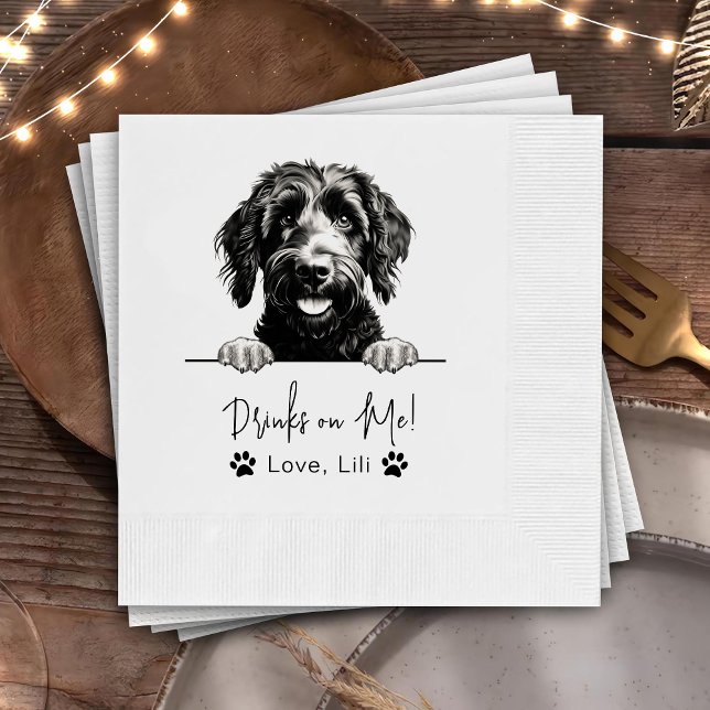 Goldendoodle Dog Personalized Drinks On Me Napkin (Creator Uploaded)