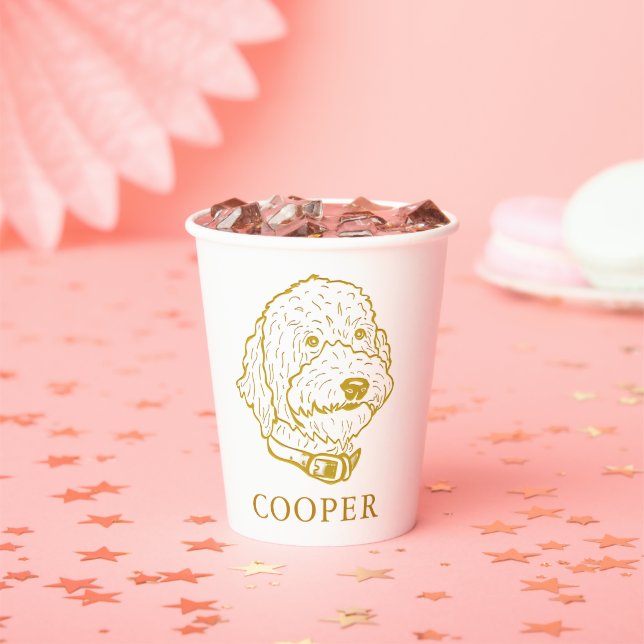 Goldendoodle Dog Personalized Hand Drawing  Paper Cups (Insitu)