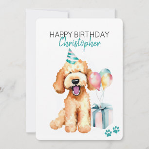Goldendoodle Dog Personalized Happy Birthday Flat Card