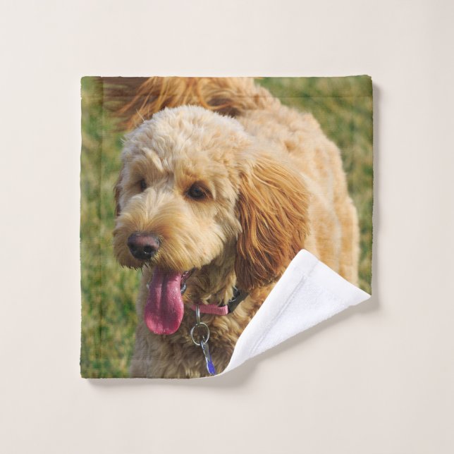 Goldendoodle Dog Photo Bath Towel Set (Wash Cloth)