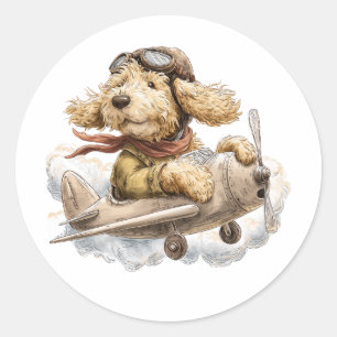 Goldendoodle Dog Pilot Airplane Classic Round Sticker