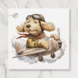 Goldendoodle Dog Pilot Airplane Favour Tags
