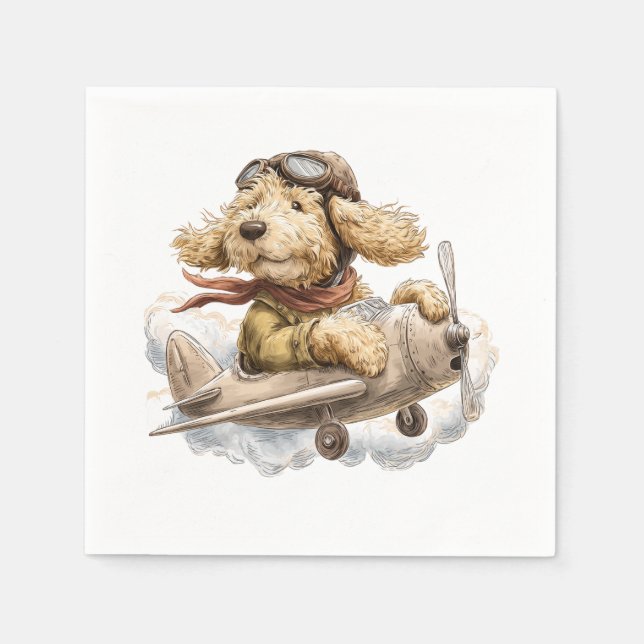 Goldendoodle Dog Pilot Airplane Napkin (Front)