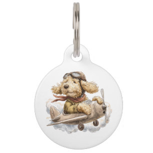 Goldendoodle Dog Pilot Airplane Pet Tag