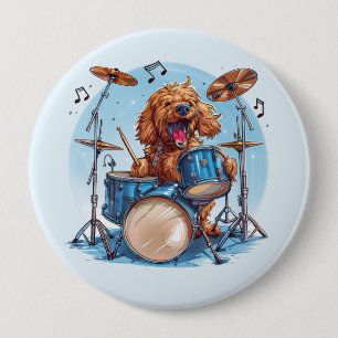 Goldendoodle Dog Playing Drums 4 Inch Round Button