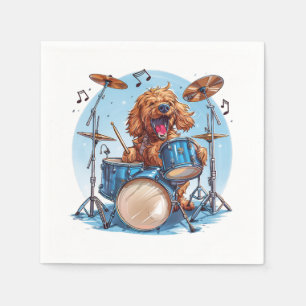 Goldendoodle Dog Playing Drums Napkin