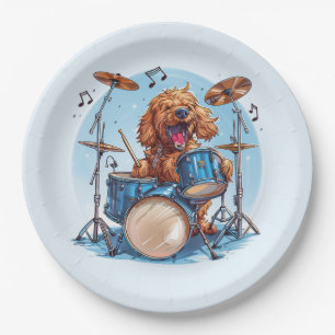 Goldendoodle Dog Playing Drums Paper Plate