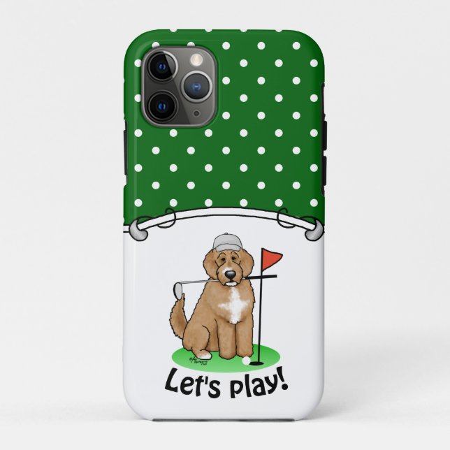 Goldendoodle Dog Playing Golf (red whmk2) Cute Fun Case-Mate iPhone Case (Back)