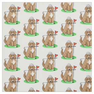 Goldendoodle Dog Playing Golf (red whmk2) Cute Fun Fabric