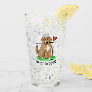 Goldendoodle Dog Playing Golf (red whmk2) Cute Fun Glass