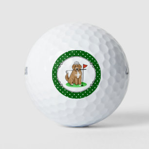 Goldendoodle Dog Playing Golf (red whmk2) Cute Fun Golf Balls