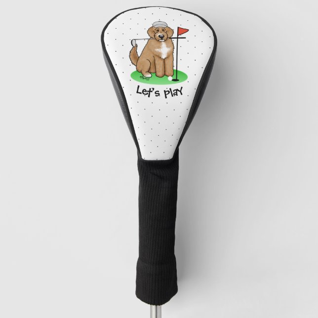 Goldendoodle Dog Playing Golf (red whmk2) Cute Fun Head Cover (Front)