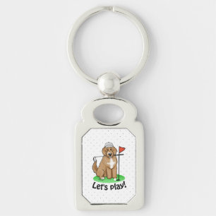 Goldendoodle Dog Playing Golf (red whmk2) Cute Fun Keychain