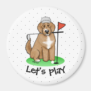Goldendoodle Dog Playing Golf (red whmk2) Cute Fun Magnet