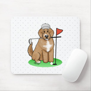 Goldendoodle Dog Playing Golf (red whmk2) Cute Fun Mouse Pad
