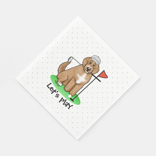 Goldendoodle Dog Playing Golf (red whmk2) Cute Fun Napkin (Corner)