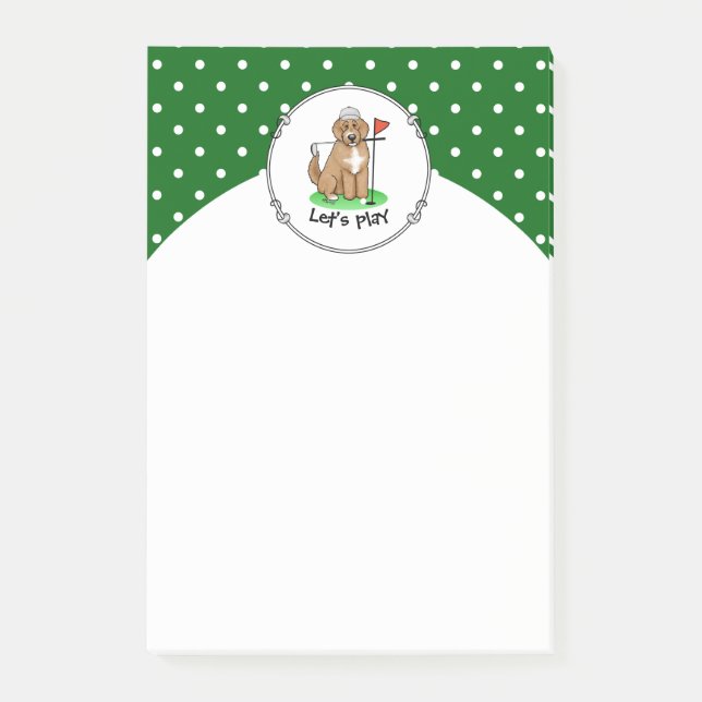 Goldendoodle Dog Playing Golf (red whmk2) Cute Fun Post-it Notes (Front)
