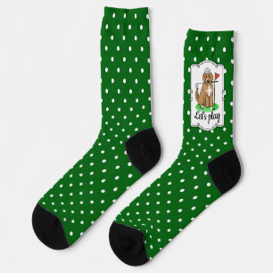Goldendoodle Dog Playing Golf (red whmk2) Cute Fun Socks