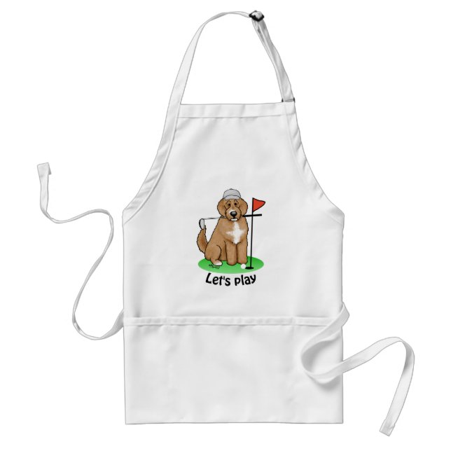 Goldendoodle Dog Playing Golf (red whmk2) Cute Fun Standard Apron (Front)