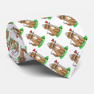 Goldendoodle Dog Playing Golf (red whmk2) Cute Fun Tie