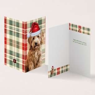 Goldendoodle Dog Red and Green Plaid Holiday Card