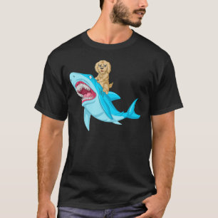 Goldendoodle Dog Riding Cute Shark Girls And Boys T-Shirt