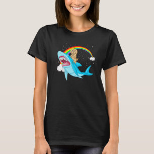 Goldendoodle Dog Riding Cute Shark Girls Rainbow P T-Shirt