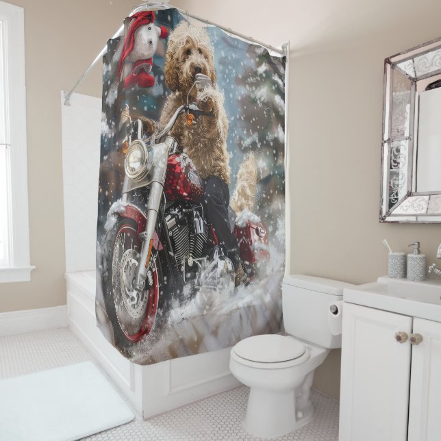 Goldendoodle Dog Riding Motorcycle Christmas  (In Situ)