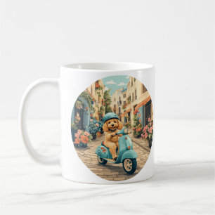 Goldendoodle Dog Riding Scooter European Streets Coffee Mug