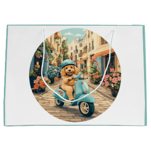 Goldendoodle Dog Riding Scooter European Streets Large Gift Bag
