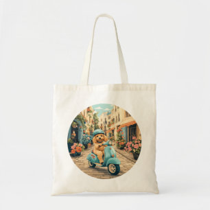 Goldendoodle Dog Riding Scooter European Streets Tote Bag