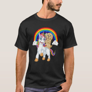 Goldendoodle Dog Riding Unicorn Rainbow Girls & Ki T-Shirt