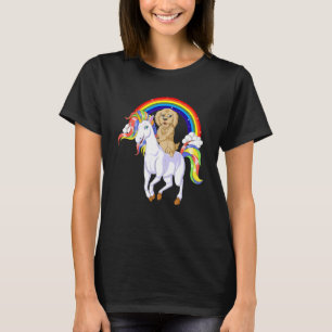 Goldendoodle Dog Riding Unicorn Rainbow Girls & Ki T-Shirt