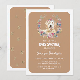 Goldendoodle Dog Rustic Flowers Invitation