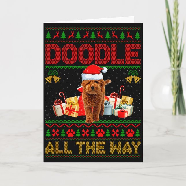 Goldendoodle Dog Ugly Christmas Sweaters Pet Dog L Card (Front)