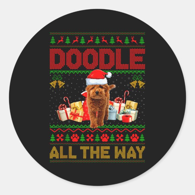 Goldendoodle Dog Ugly Christmas Sweaters Pet Dog L Classic Round Sticker (Front)