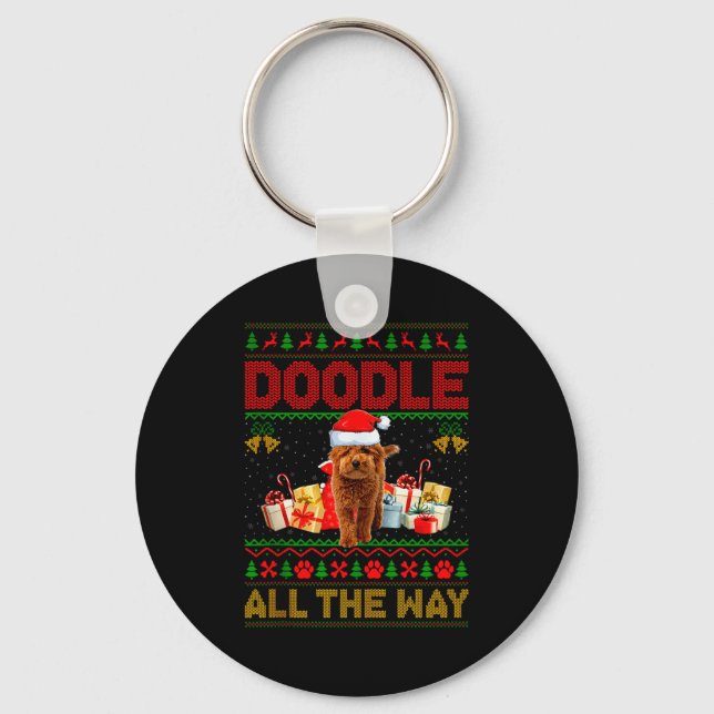 Goldendoodle Dog Ugly Christmas Sweaters Pet Dog L Keychain (Front)