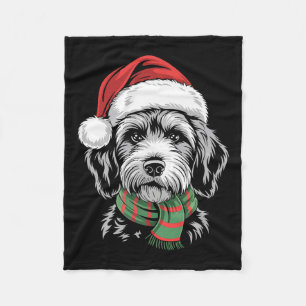 Goldendoodle Dog Xmas Santa Hat Scarf Christmas Co Fleece Blanket