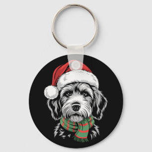 Goldendoodle Dog Xmas Santa Hat Scarf Christmas Co Keychain