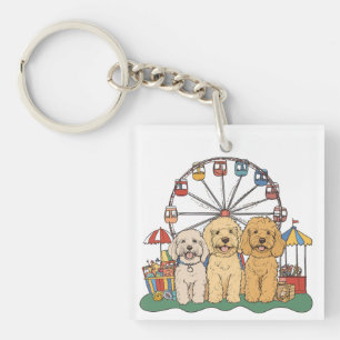 Goldendoodle Dogs At A Carnival Keychain