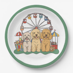 Goldendoodle Dogs At A Carnival Paper Plate