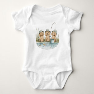 Goldendoodle Dogs Fishing Baby Bodysuit