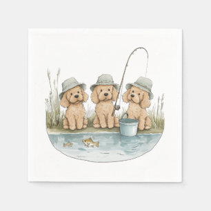 Goldendoodle Dogs Fishing Napkin