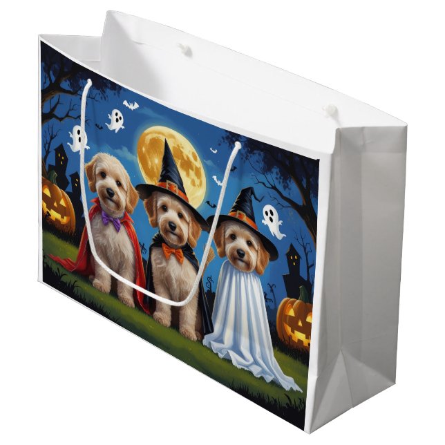Goldendoodle Dogs Pumpkin Halloween Funny Large Gift Bag (Front Angled)