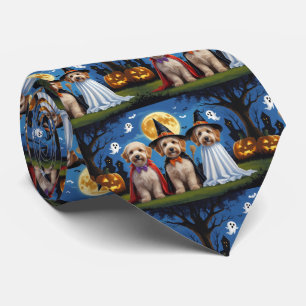 Goldendoodle Dogs Pumpkin Halloween Funny Tie