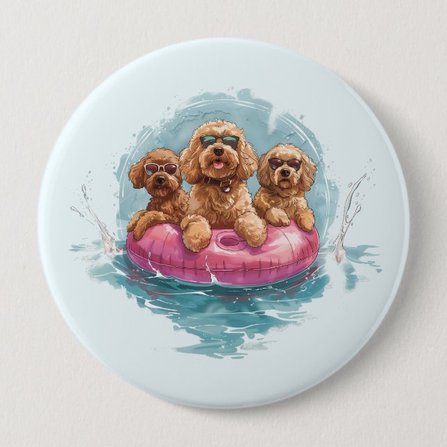 Goldendoodle Dogs Summer Pineapple Pool Float 4 Inch Round Button (Front)