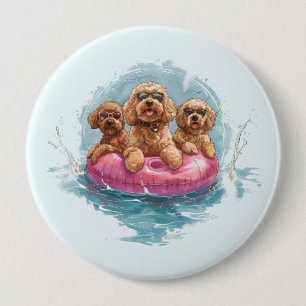 Goldendoodle Dogs Summer Pineapple Pool Float 4 Inch Round Button