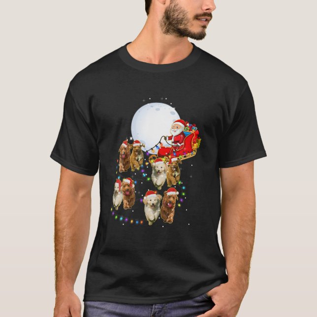 Goldendoodle Funny Reindeer Christmas Moon Santa D T-Shirt (Front)