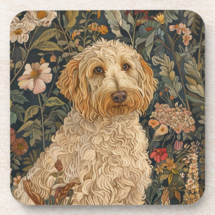 Goldendoodle Garden Tapestry Birthday Party Coaster