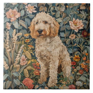 Goldendoodle Garden Tapestry Birthday Party Tile